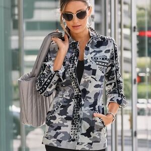 Boston Proper Blue Camouflage Utility Jacket